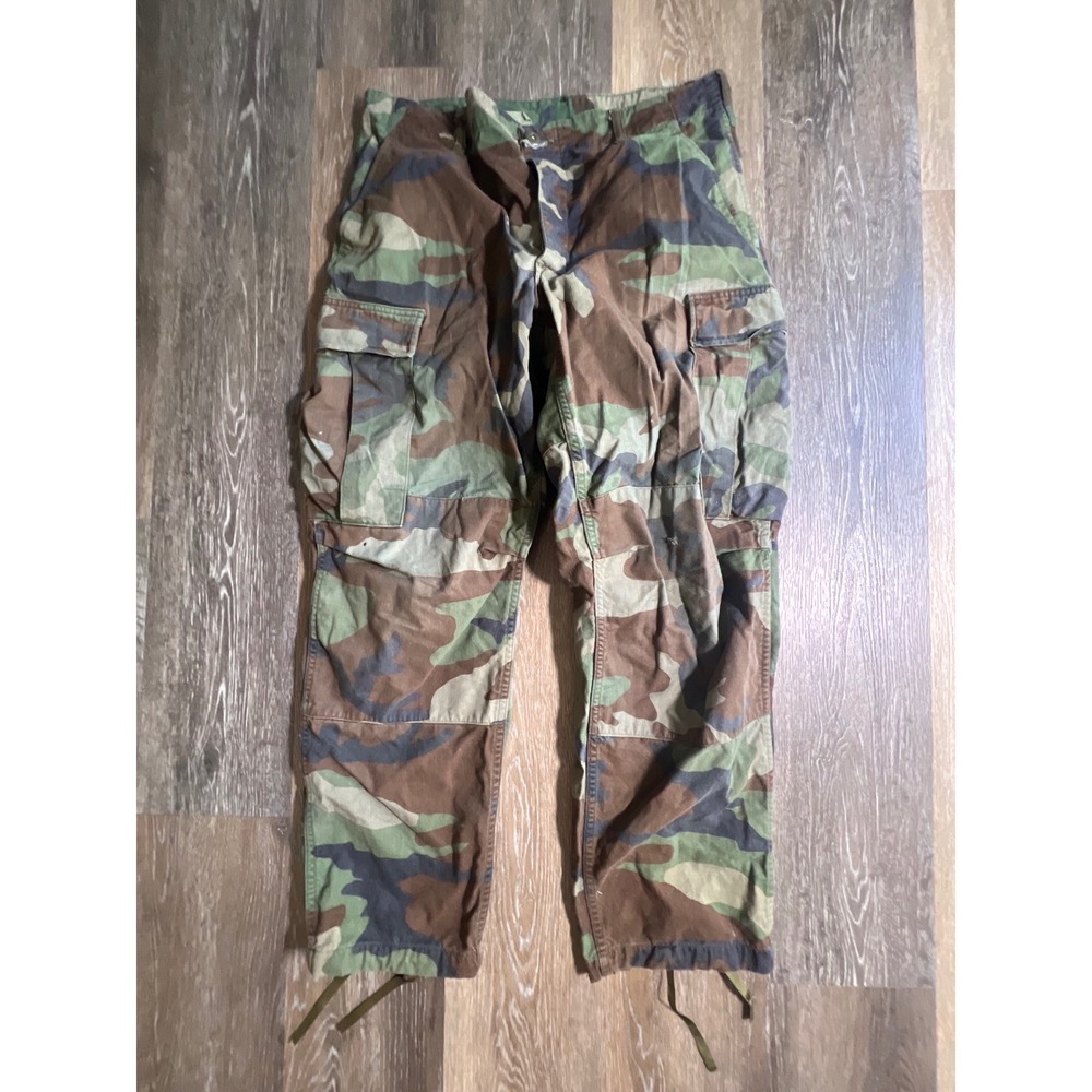 Military Cargo Pants Mens Medium Short Green Woodland Camo Good Tactical Ripstop